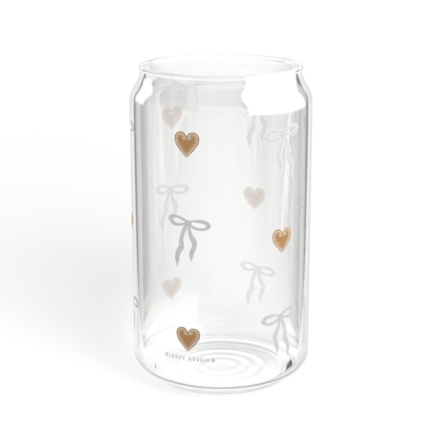 Glass Sipper - White Bow & Gingerbread Heart Design