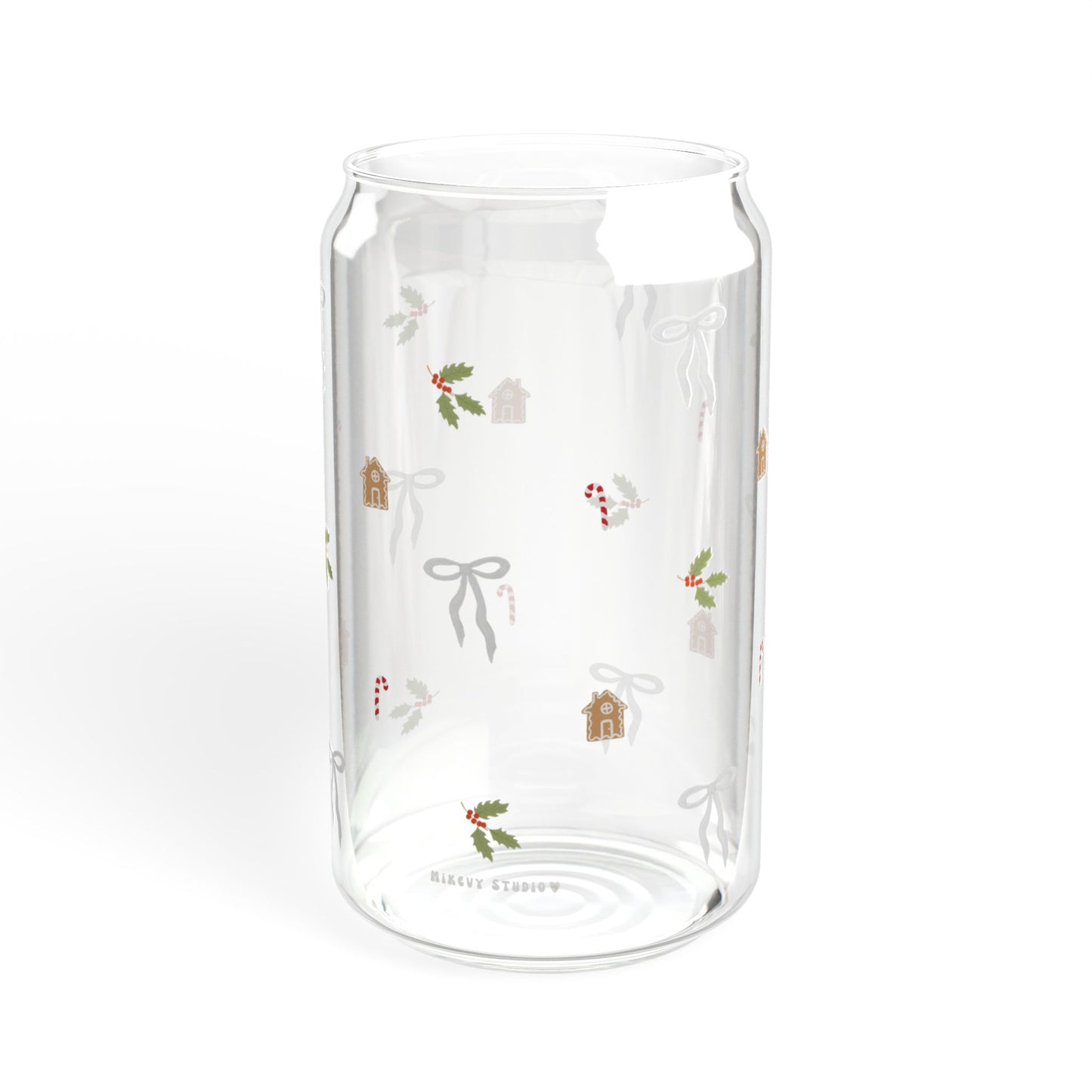 Glass Sipper - Holly Flower & White Bow Christmas Design