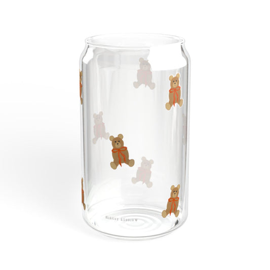 Glass Sipper - Teddy Bear With a Red Bow Design