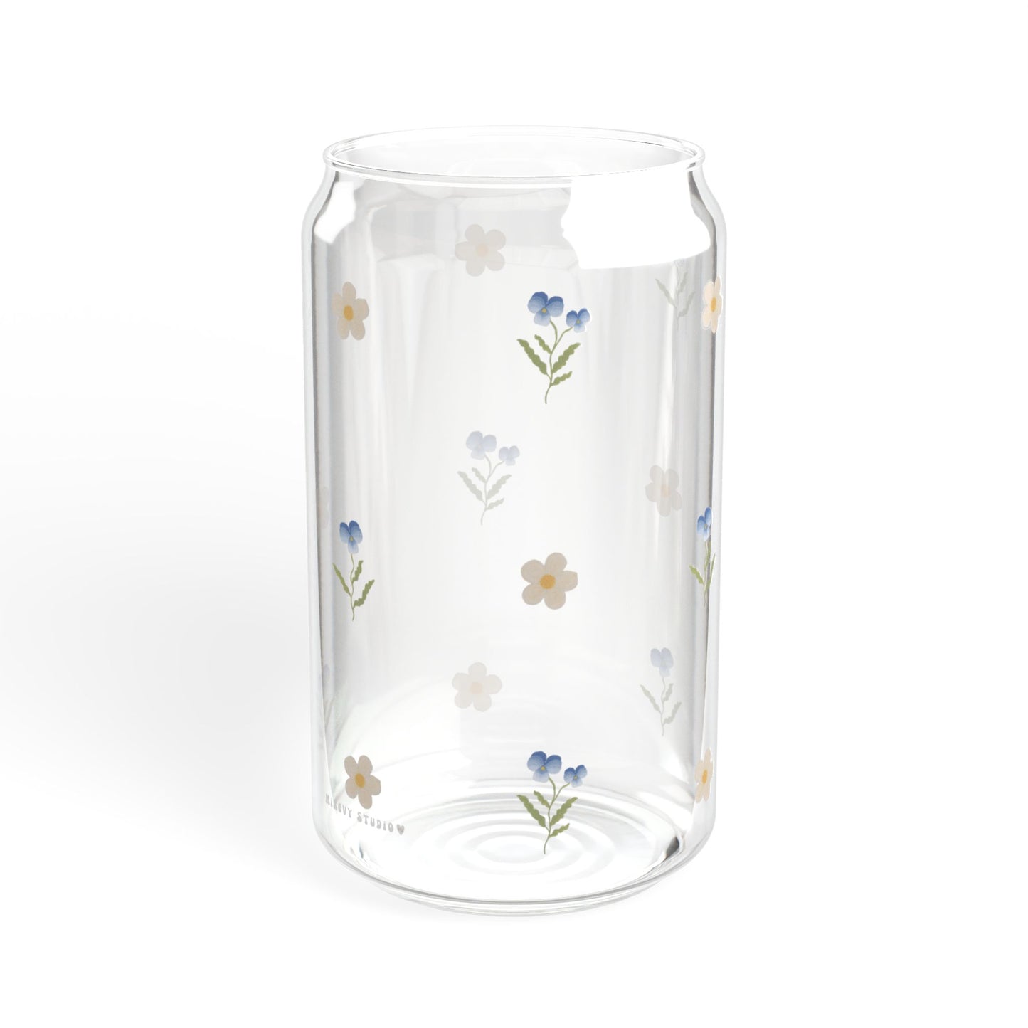 Glass Sipper - Blue Pansy & White Flower Design