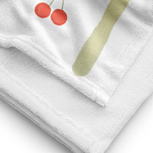 Towel - Cherry, Flower & Green Stripes Design