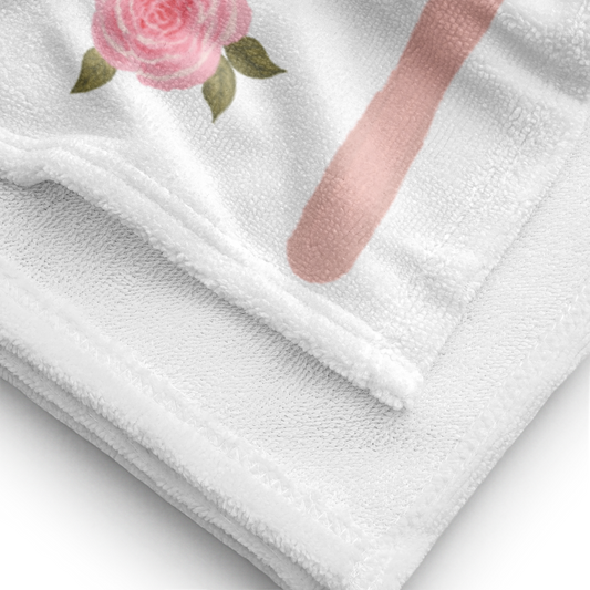 Towel - Rose, Flower & Pink Stripes Design