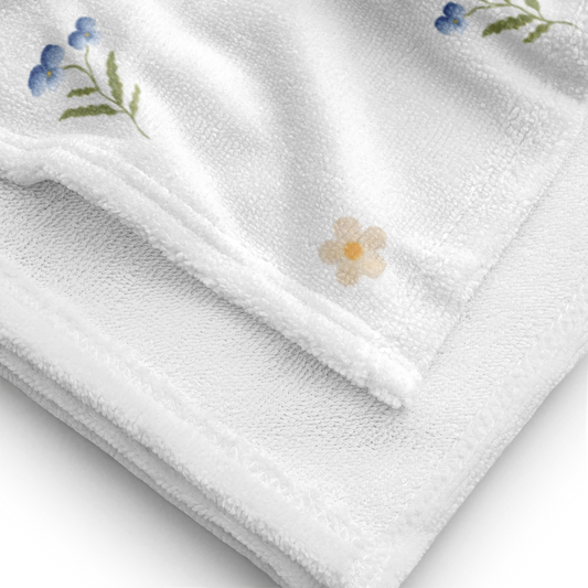 Towel - Blue Pansy & White Flower Design