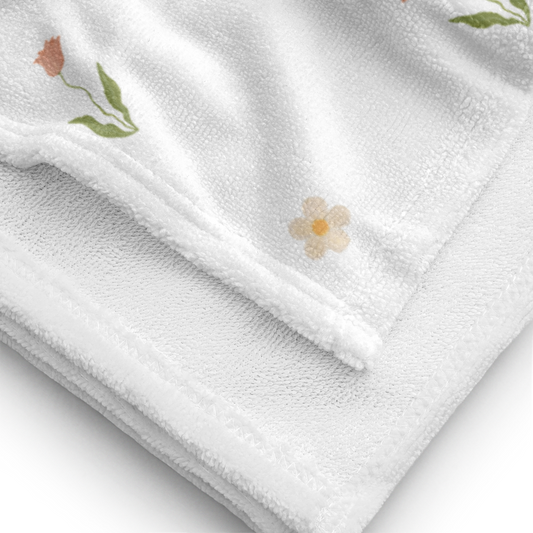 Towel - Pink Tulip & White Flower Design
