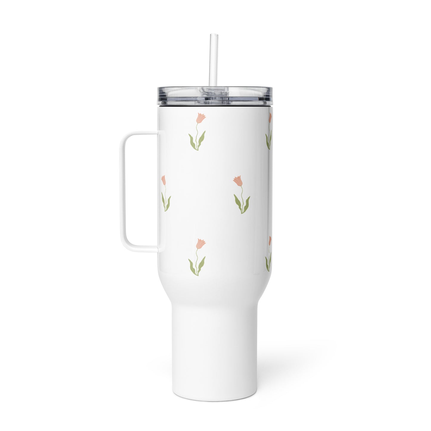 Large Stainless Steel Travel Tumbler - Pink Tulip Design