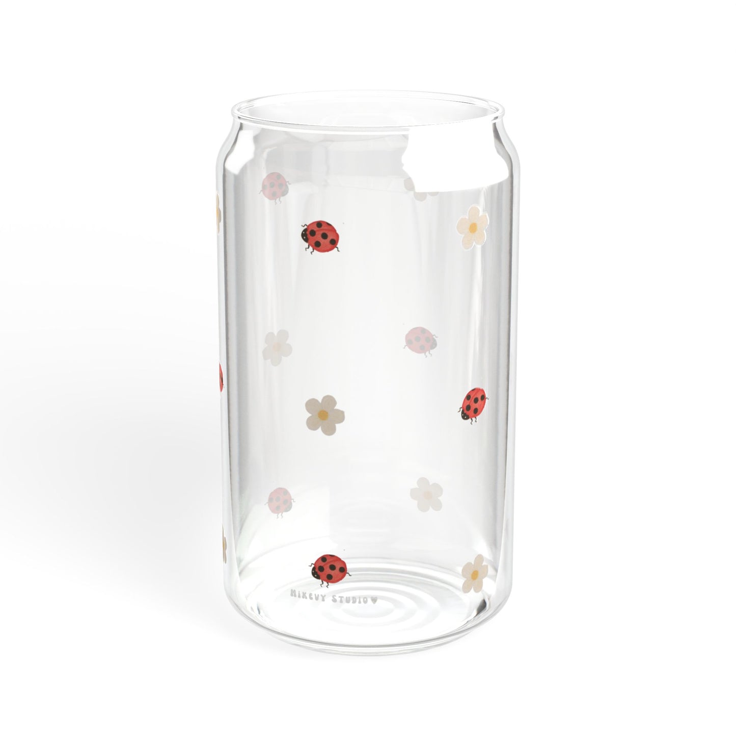 Glass Sipper - Ladybug & Strawberry Flower Design