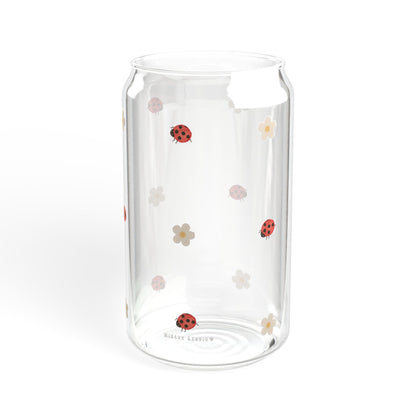 Glass Sipper - Ladybug & White Flower Design