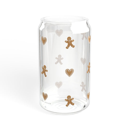Glass Sipper - Gingerbread Cookies & Gingerbread Hearts Design