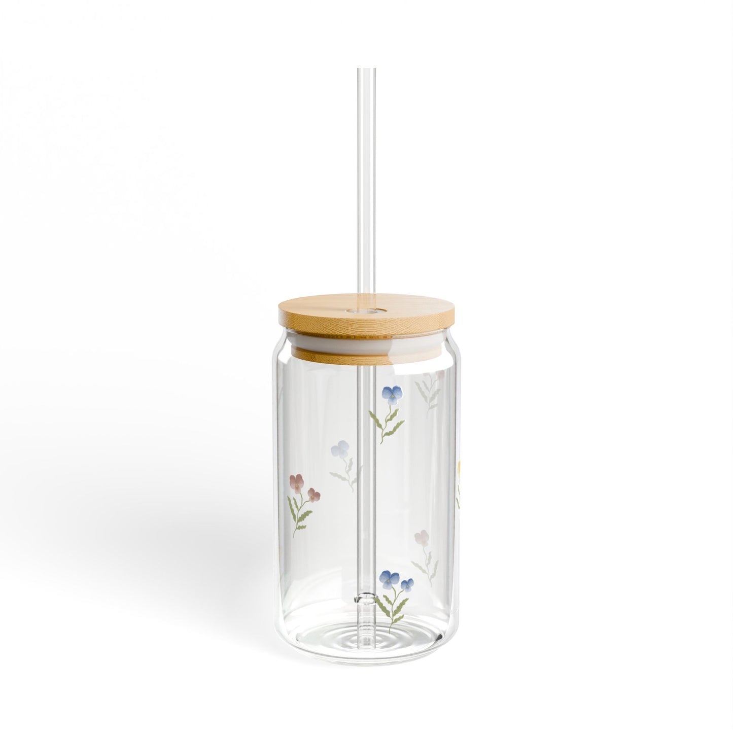 Glass Sipper - Pink, Blue & Yellow Pansy Design