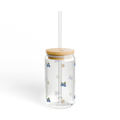 Glass Sipper - Blueberry & White Flower Design