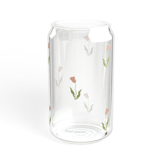 Glass Sipper - Pink Tulip Design