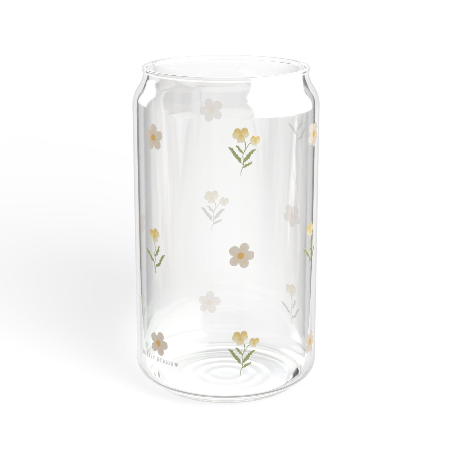 Glass Sipper - Yellow Pansy & White Flower Design