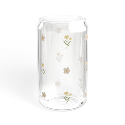Glass Sipper - Yellow Pansy & White Flower Design