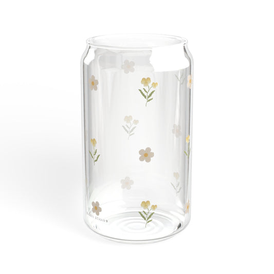 Glass Sipper - Yellow Pansy & White Flower Design