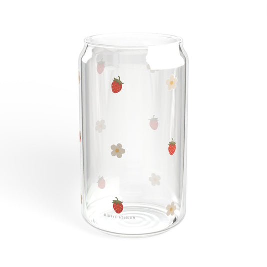 Glass Sipper - Strawberry & Strawberry Flower Design