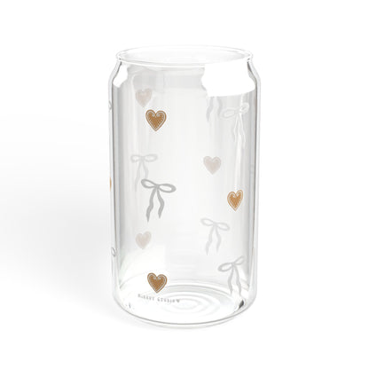 Glass Sipper - White Bow & Gingerbread Heart Design
