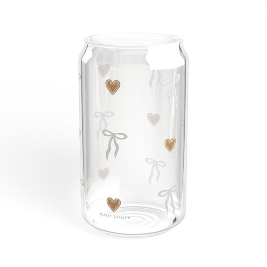 Glass Sipper - White Bow & Gingerbread Heart Design