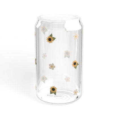 Glass Sipper - Sunflower & White Flower Design