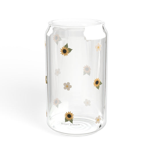Glass Sipper - Sunflower & White Flower Design