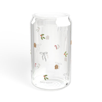 Glass Sipper - Holly Flower & White Bow Christmas Design