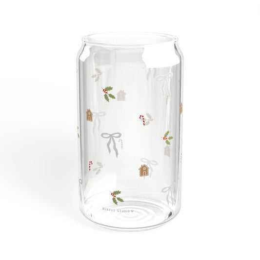 Glass Sipper - Holly Flower & White Bow Christmas Design