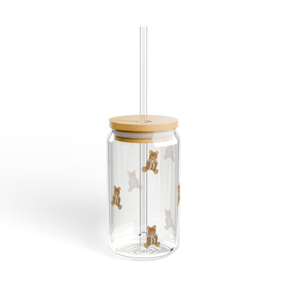 Glass Sipper - Teddy Bear with a White Bow Design