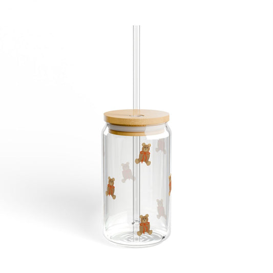 Glass Sipper - Teddy Bear With a Red Bow Design