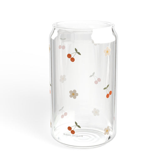 Glass Sipper - Cherry & White Flower Design