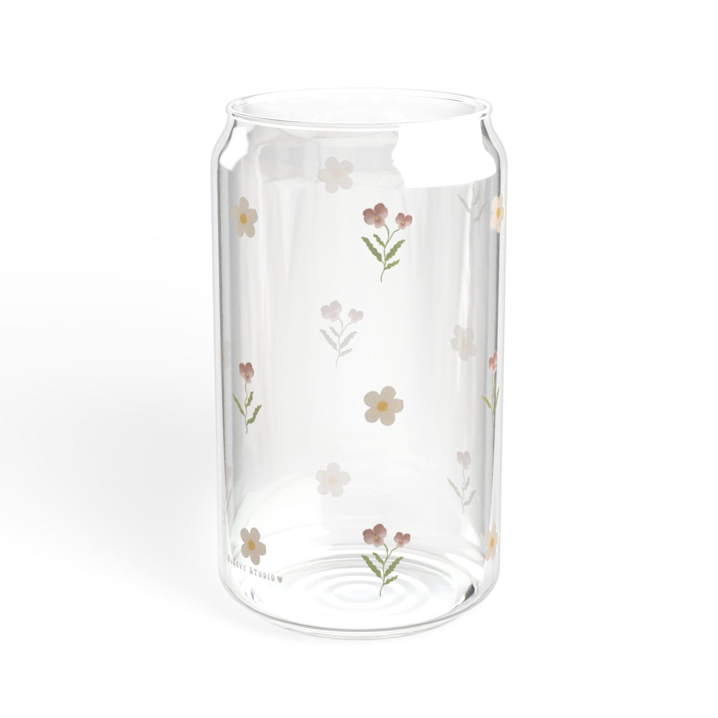 Glass Sipper - Pink Pansy & White Flower Design