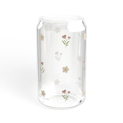 Glass Sipper - Pink Pansy & White Flower Design