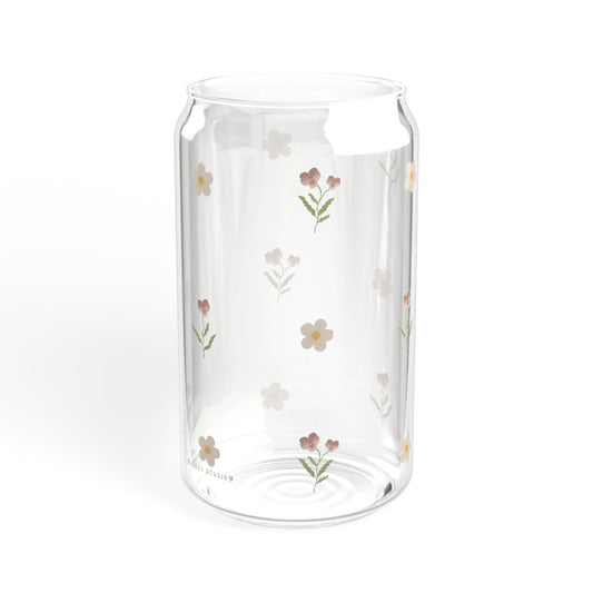 Glass Sipper - Pink Pansy & White Flower Design