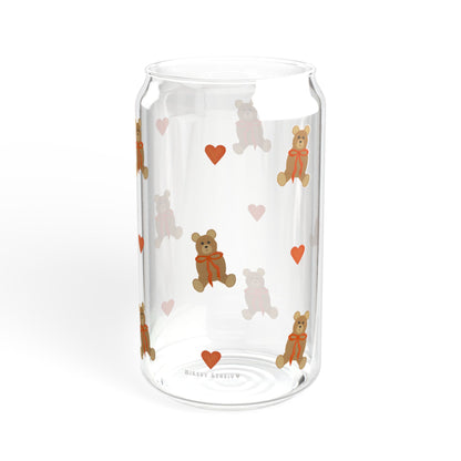 Glass Sipper - Teddy Bear with Red Bow & Red Heart Design