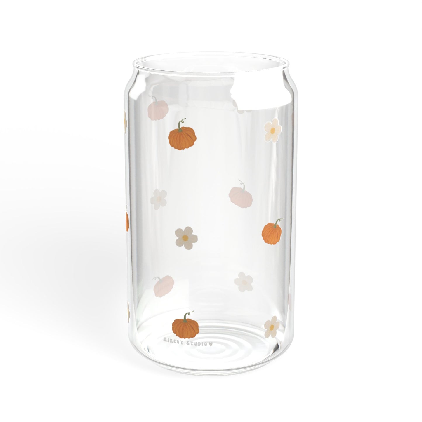 Glass Sipper - Pumpkins & White Flowers Design