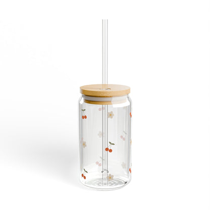 Glass Sipper - Cherry & White Flower Design