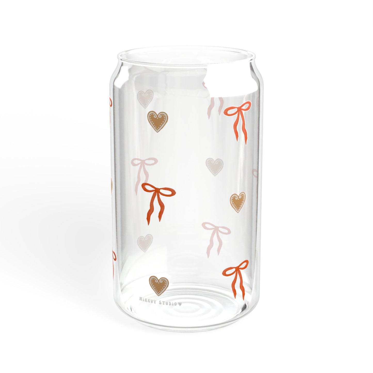 Glass Sipper - Red Bow & Gingerbread Heart Design