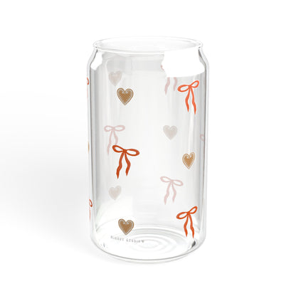 Glass Sipper - Red Bow & Gingerbread Heart Design