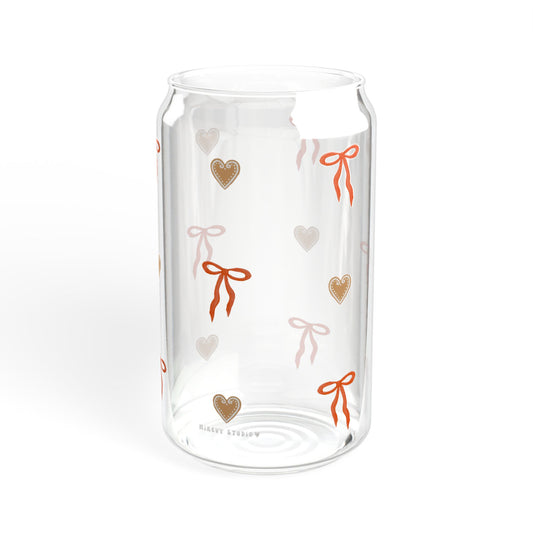 Glass Sipper - Red Bow & Gingerbread Heart Design