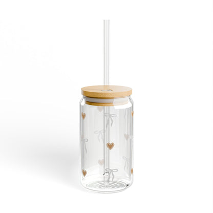 Glass Sipper - White Bow & Gingerbread Heart Design