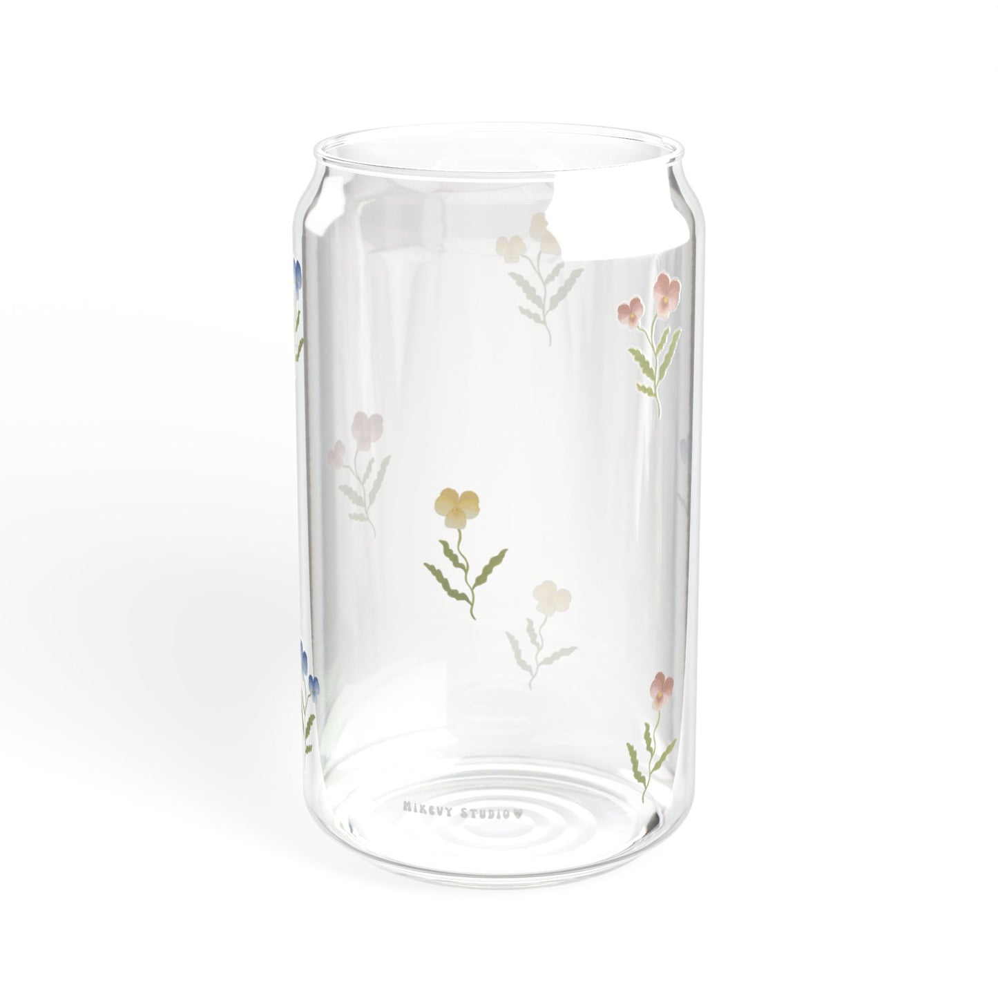 Glass Sipper - Pink, Blue & Yellow Pansy Design