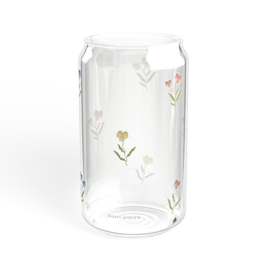 Glass Sipper - Pink, Blue & Yellow Pansy Design