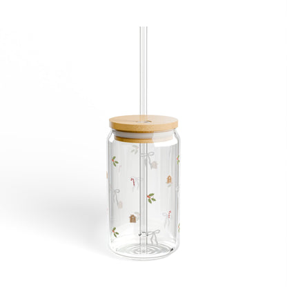 Glass Sipper - Holly Flower & White Bow Christmas Design
