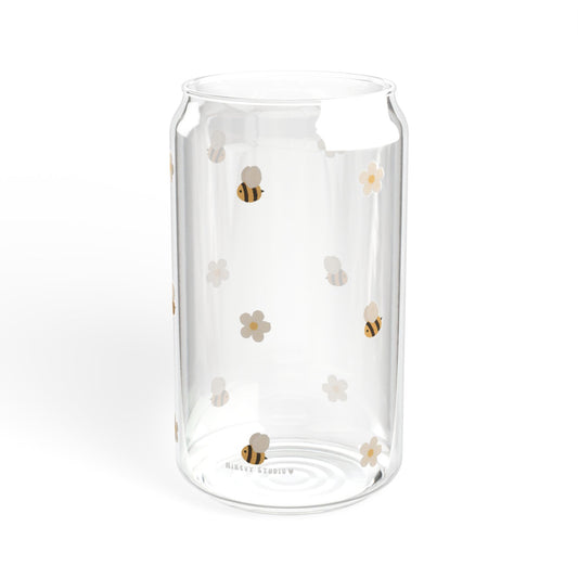 Glass Sipper - Strawberry Flower & Bee Design