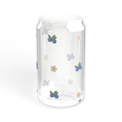 Glass Sipper - Blueberry & White Flower Design