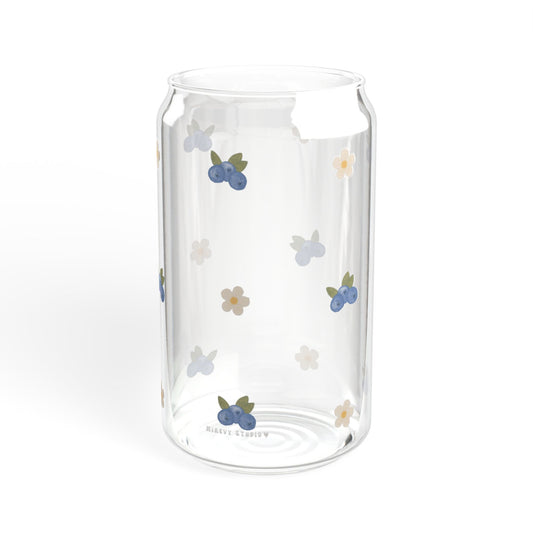 Glass Sipper - Blueberry & White Flower Design