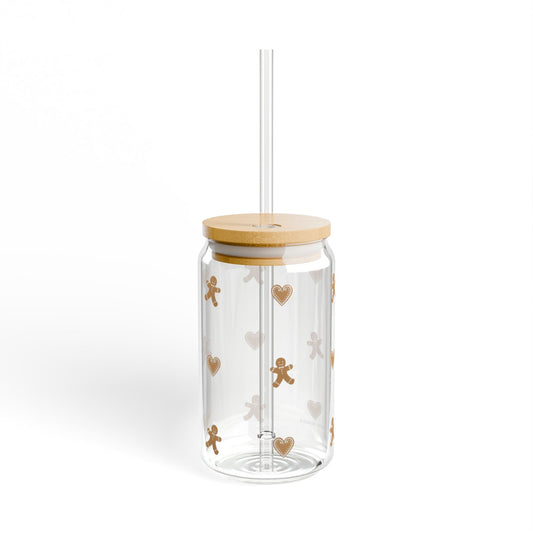 Glass Sipper - Gingerbread Cookies & Gingerbread Hearts Design