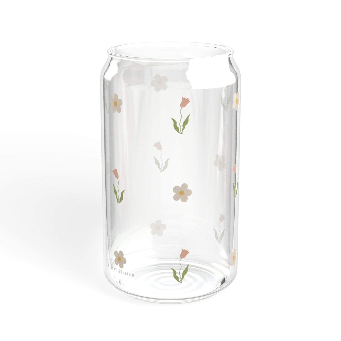 Glass Sipper - Pink Tulip & White Flower Design