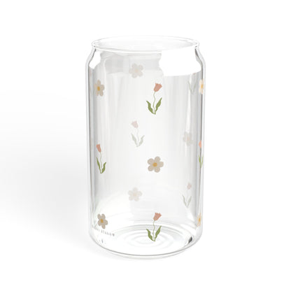 Glass Sipper - Pink Tulip & White Flower Design