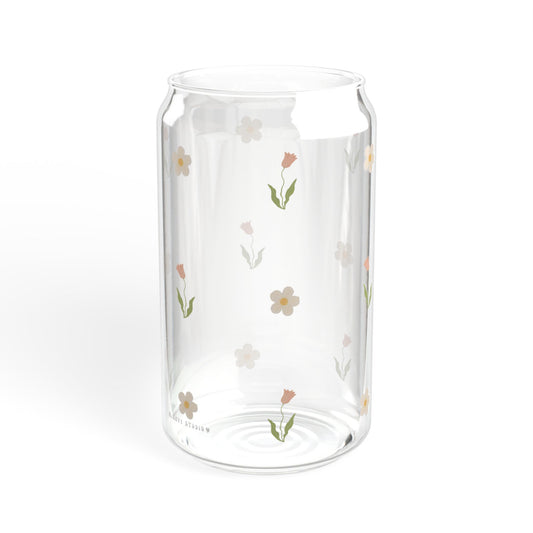 Glass Sipper - Pink Tulip & White Flower Design