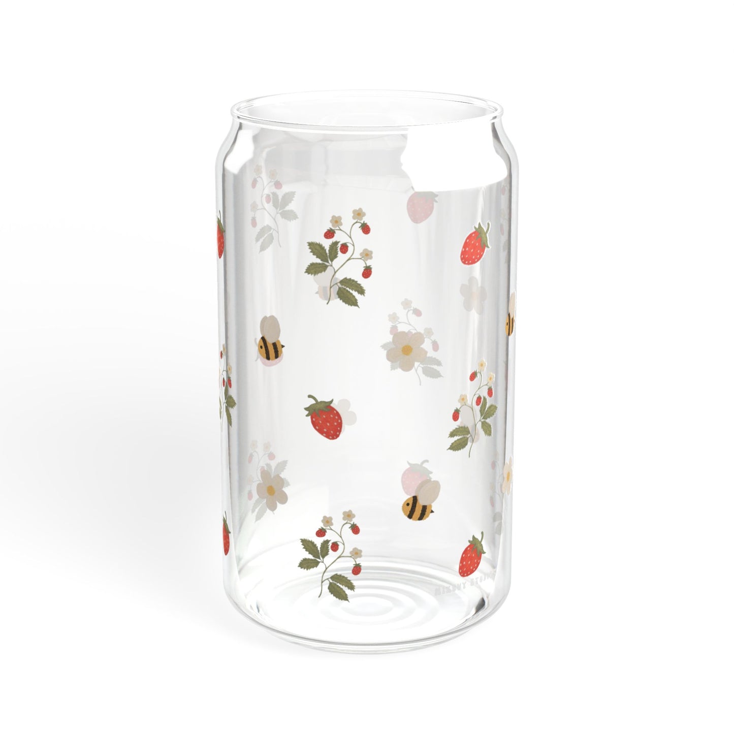 Glass Sipper - Strawberry Plant & Bee Design