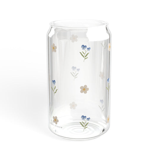 Glass Sipper - Blue Pansy & White Flower Design